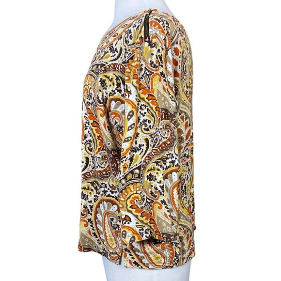 Jones New York Signature Woman 3/4 Sleeve Brown Paisley Pullover Shoulder Zip 2X - Picture 3 of 10